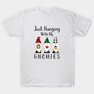 Just Hanging With My Gnomies Buffalo Plaid Christmas Gnome T-Shirt